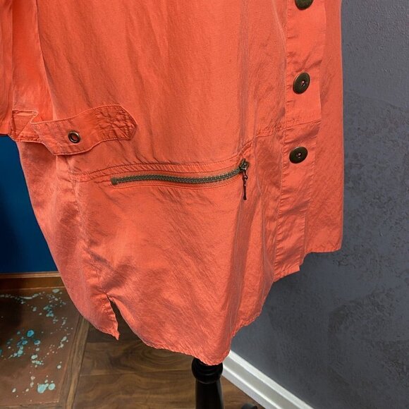 Alain Weiz Vintage Salmon Safari Button Up S/S Silk Blend Shirt Pocket. Size 14 - Picture 11 of 12